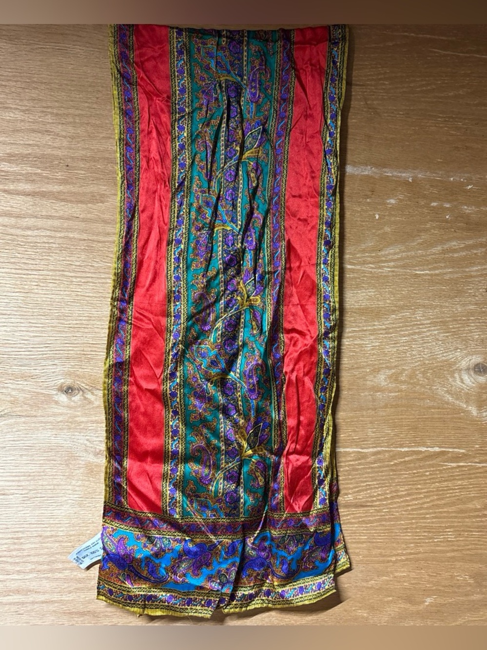Jaqueline Ferrar Vintage Vibrant Red & Teal Printed Silk Scarf